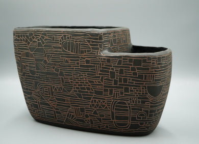Ofra Fisher :  Black Sgraffito Double Planter