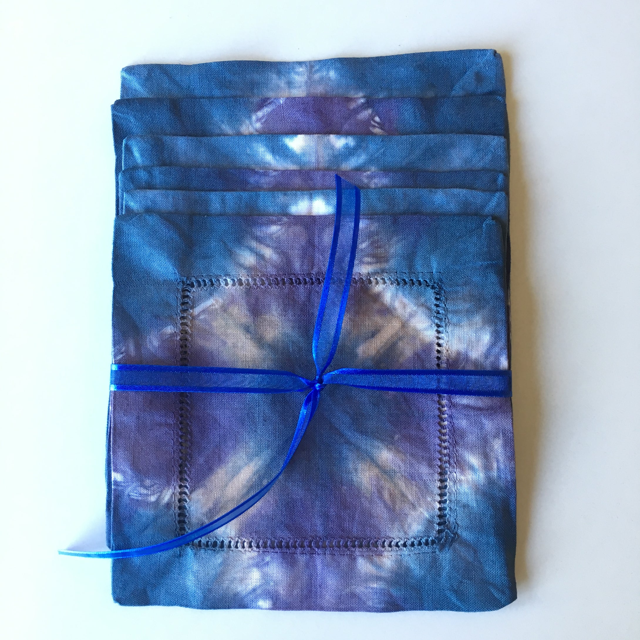 Scarf Spree: Hand Dyed Indigo & Tan Linen Cocktail Napkin Coasters