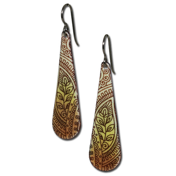 Michele Dodge:(S) Long Teardrop Earrings - Henna