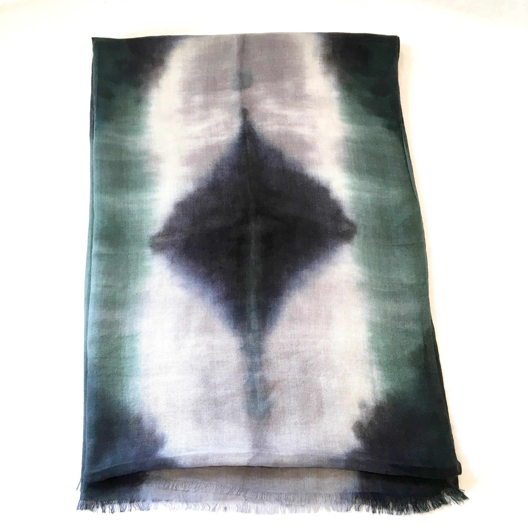Scarf Spree: Hand Dyed Forest Green & Black Cashmere Silk Scarf 24x80
