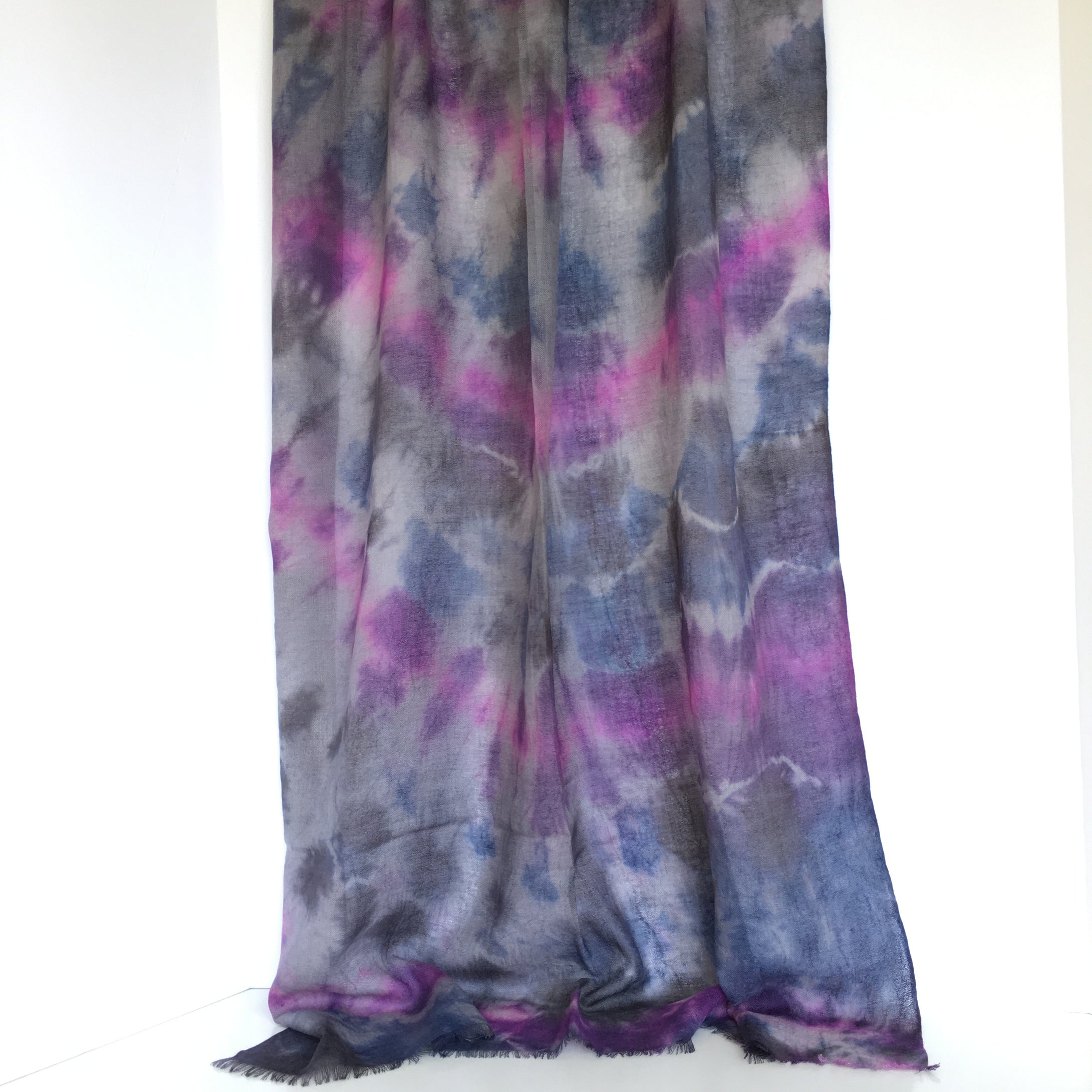 Scarf Spree: Hand Dyed Pink Blue Gray Cashmere Silk Scarf  24x80