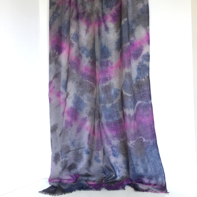 Scarf Spree: Hand Dyed Pink Blue Gray Cashmere Silk Scarf  24x80